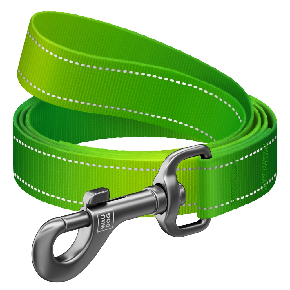 Повідець Waudog Nylon Mono світловідбивний L-XXL нейлон салатовий Ш 25 мм Д 122 см