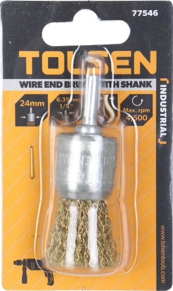 Щетка торцевая 24мм х 6.4мм, гофрированная латунированная проволока 0.3мм Tolsen 77546