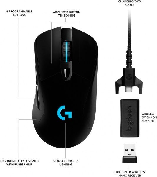 Мышь Logitech Gaming Mouse G703 Lightspeed 910-005093 black 