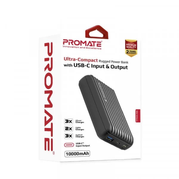 Универсальная мобильная батарея Promate 10000 m/Ah black (titan-10c.black) Titan-10C 10000 мАч, USB-C, USB-A