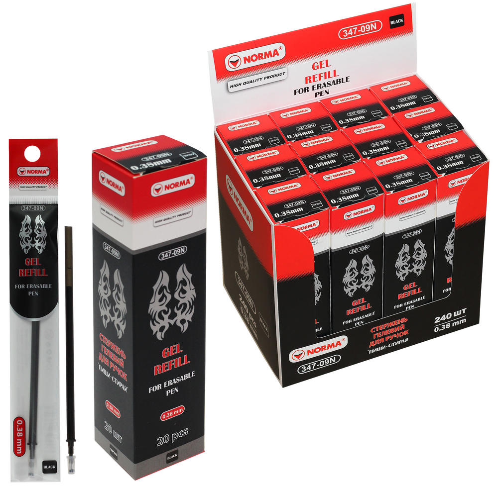 Стрижень гелевий пиши-стирай 347-09N 0,38 мм чорний 01200039 NORMA 1 шт.