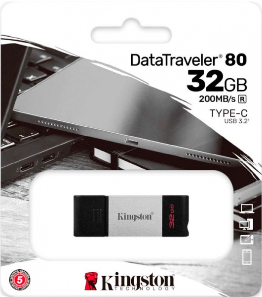 Флеш-память USB Kingston DataTraveler 80 32 ГБ USB Type-C black (DT80/32GB) 