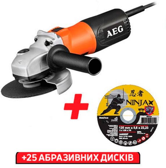 Болгарка (кутова шліфмашина) AEG 4935451402 WS8-125 + 25 абразивних дисків