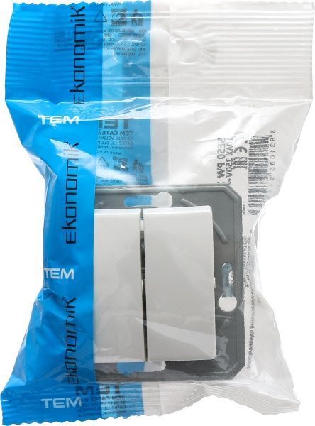 Выключатель двухклавишный TEM Ekonomik без подсветки 10 А 250В белый SE50PWXO-U