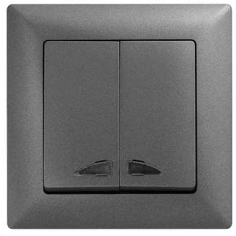 Выключатель двухклавишный Gunsan Visage с подсветкой темно-серый металлик VS 28 17 104