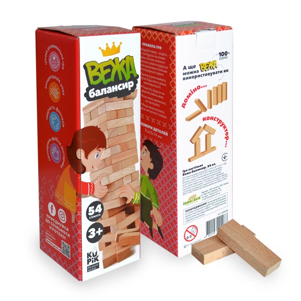 Игра настольная Igroteco Башня балансир (Дженга) 54 элемента 900088