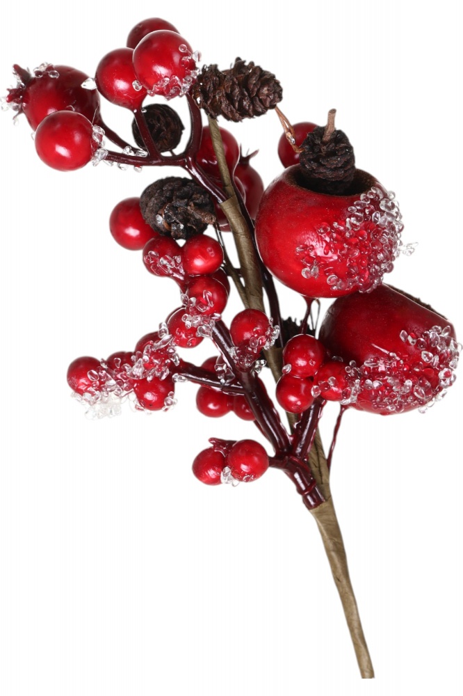 Гілочка декоративна з ягідками засніжений червоний 21 см A3-59538