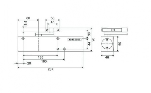 Доводчик дверной Geze TS 4000 + тяга коленная серебряный 120 кг