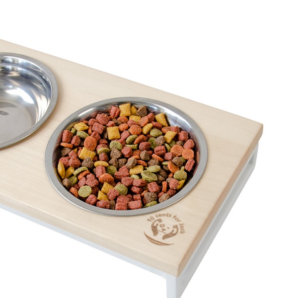 Підставка подвійна 10 центів для Джека з мисками №2 XS, подвійна, 2*250мл, білий, метал, дерево, 31 х 16 х 5 см