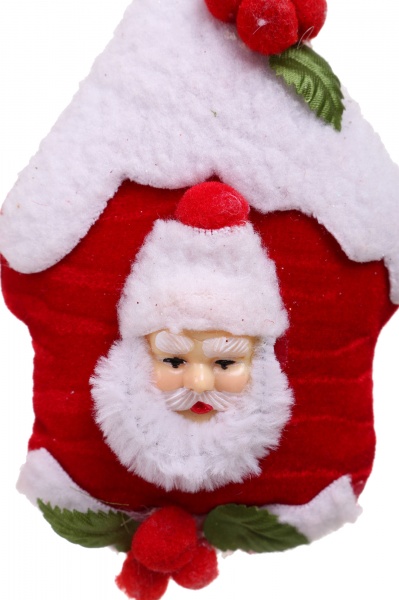 Ялинкова іграшка Дід Мороз на червоній хатці 