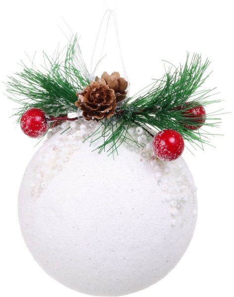 Куля новорічна з декором HF10 d 100 мм білий