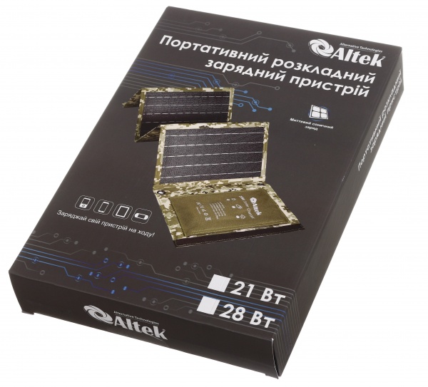 Зарядний пристрій розкладний портативний 28W ALT-28 мілітарі