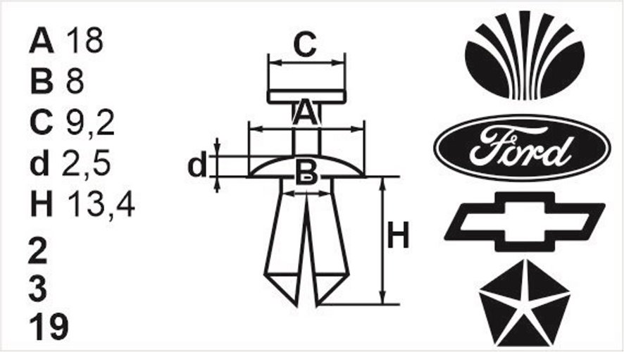 Клипса с резьбовым штырьком универсальная Romix (60001S)