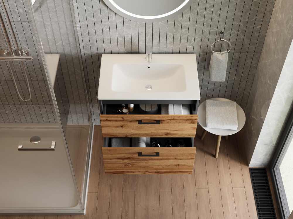 Тумба ЮВЕНТА Afina 70 см Антрацит + Дуб Вотан під стільницю або умивальник Piedra 70