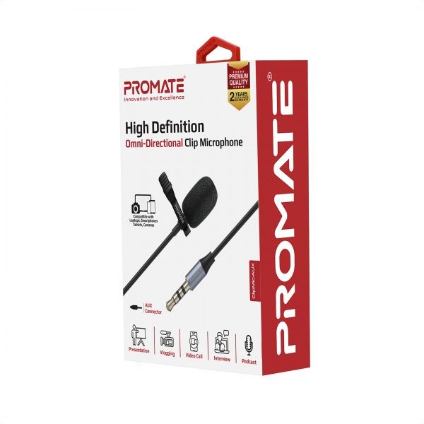 Мікрофон Promate ClipMic-AUX 3.5 мм Black