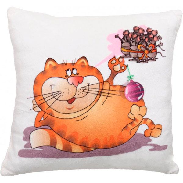 Подушка декоративна Кіт та думка про мишей 28x28 см бежевий СЕЛЕНА 