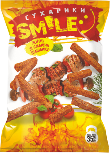 Сухарики ТМ Океан Ізобілія житні зі смаком шашлика Smile 35 г