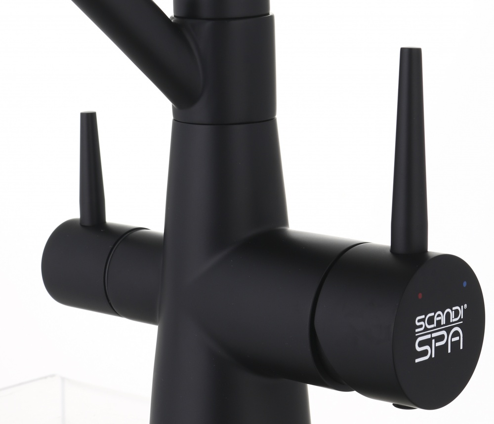 Смеситель для кухни ScandiSPA с гибким изливом и подключением к фильтру черный