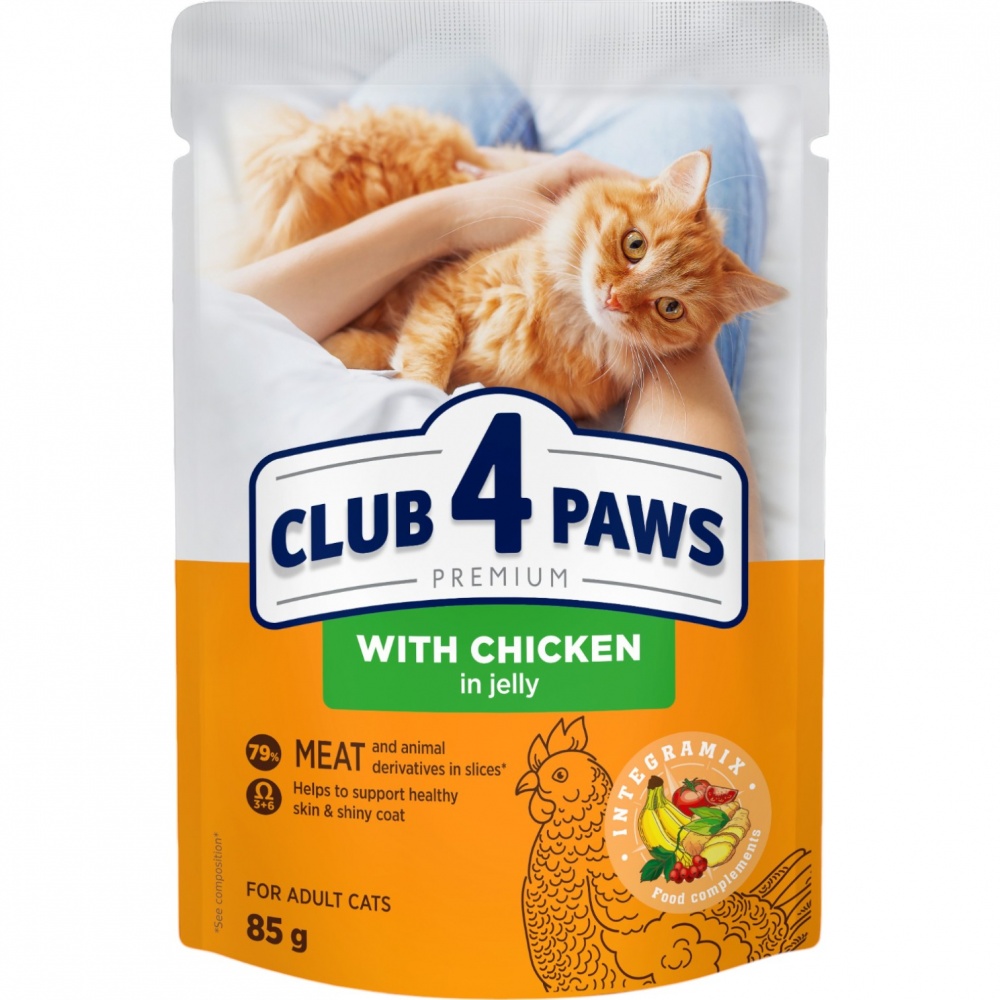 Корм вологий для котів Club 4 Paws з куркою в желе 85 г