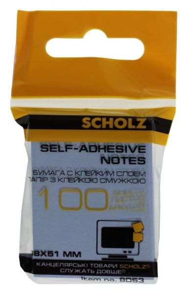 Бумага для заметок с липким слоем 38х51мм 100 лист. цвет в ассортименте 8053 SCHOLZ