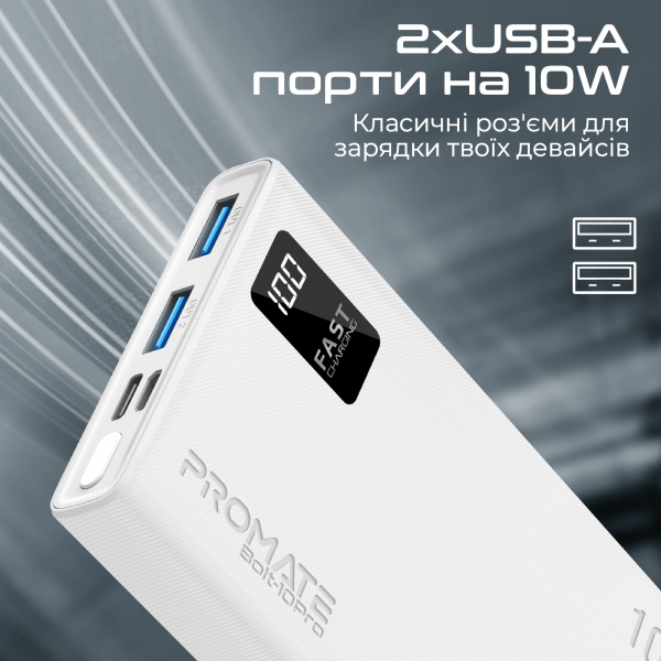 Повербанк Promate 10000 mAh (bolt-10pro.white) 