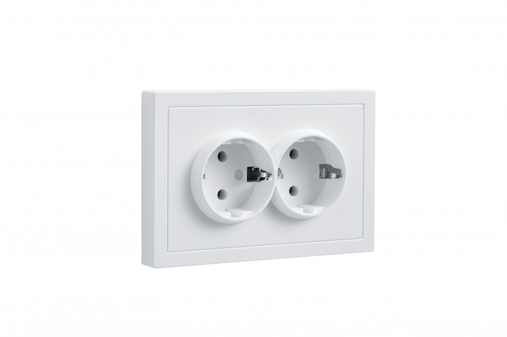 Розетка подвійна побутова із заземленням HausMark Juna IP20 білий матовий 7041-0900-127BQC