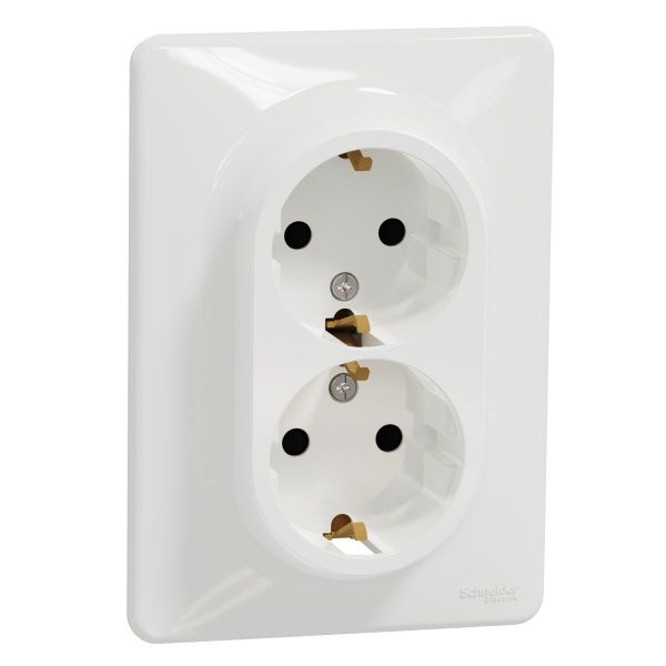 Розетка силовая двойная с заземлением Schneider Electric Sedna Design со шторками без крышки белый SDD311221