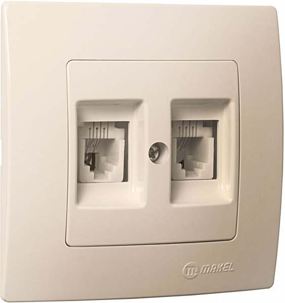 Розетка телефонная двойная Makel Lillium Natural Kare кремовый 32010034