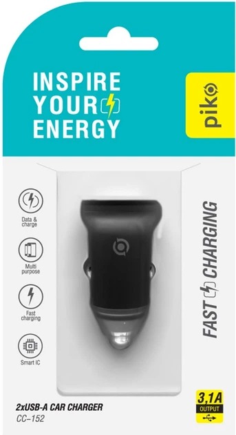 Автомобильное зарядное устройство Piko 15W 2USB-А (CC-152) черный
