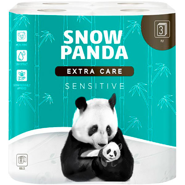 Туалетний папір Сніжна Панда EXTRA CARE Sensitive тришаровий 8 шт.