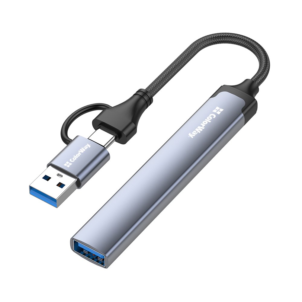 USB-хаб ColorWay USB-A/USB-C 4-в-1 USB2.0х2/USB3.0/USB-C2.0 grey (CW-HUB06)
