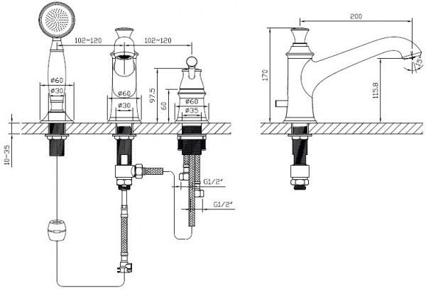 Смеситель для ванны Imprese Podzima Ledove ZMK01170105