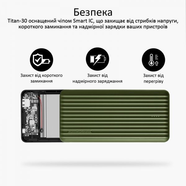 Зовнішній акумулятор (Powerbank) Promate Titan-30 30000 mAh green (titan-30.midnightgreen) 