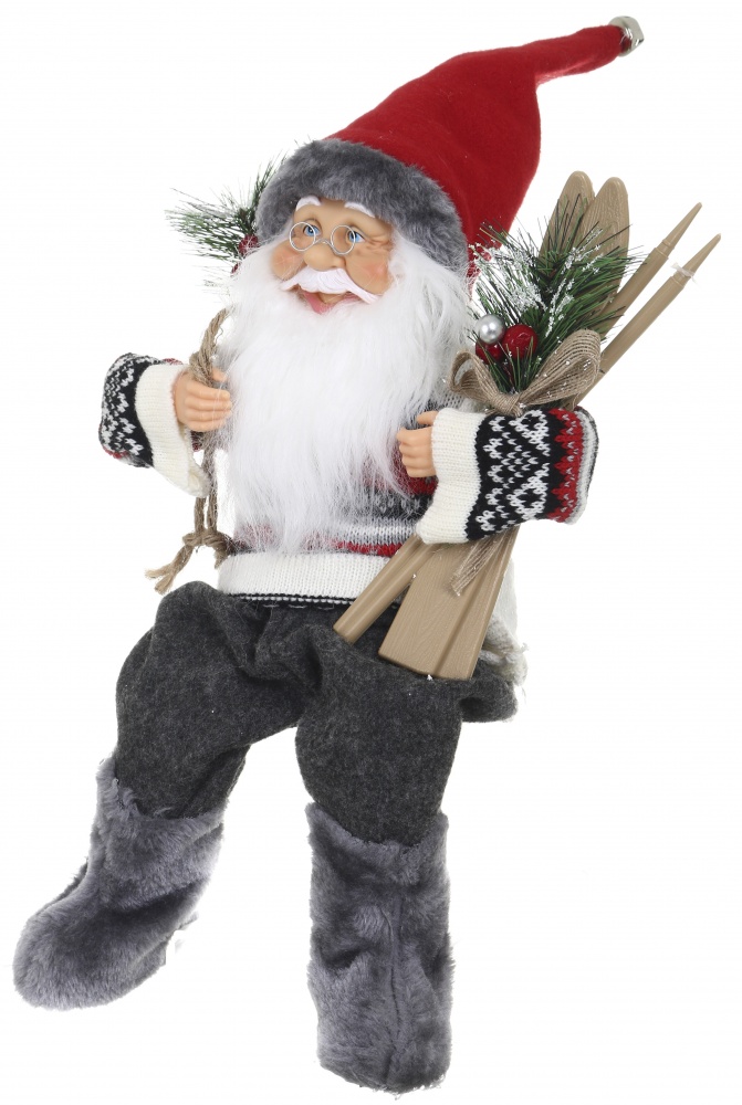 Декоративная новогодняя фигура Санта лесной сидящий красно-серый 40 см