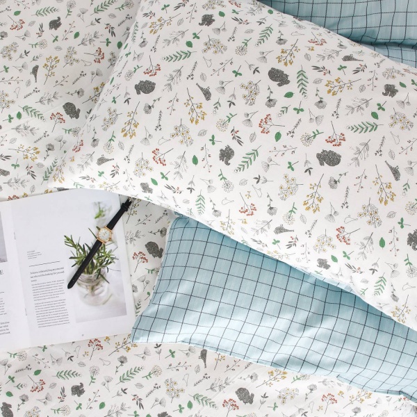 Комплект постельного белья Noto 1,5 белый с голубым La Nuit 