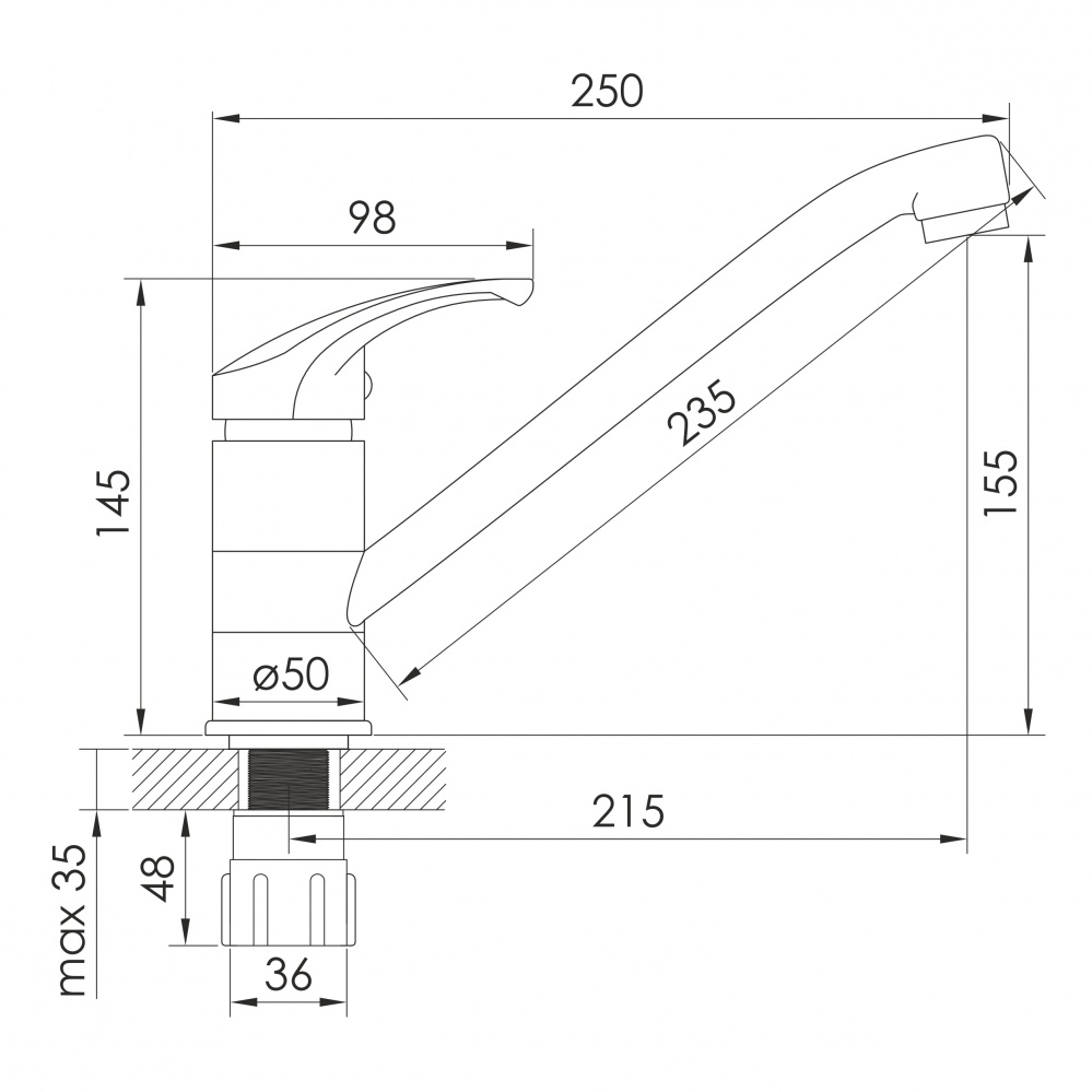 Смеситель для умывальника RJ SMART хром, 35 мм, поворотний довг.
