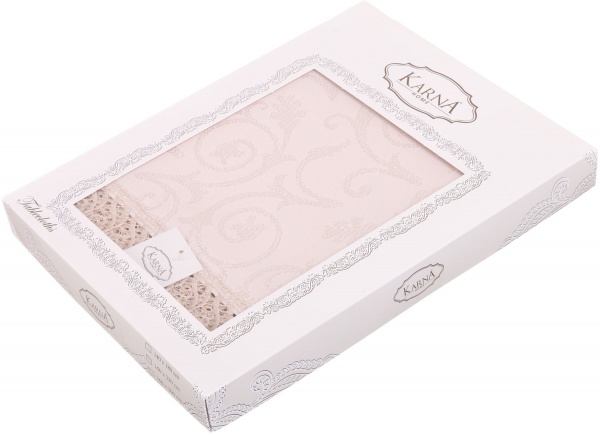 Скатерть с гипюром KDK d160 бежевый Karna 