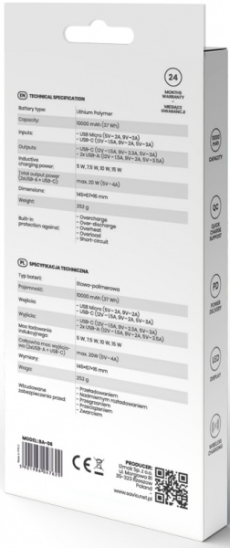 Повербанк SAVIO Wireless 15W 10000 mAh white (SAVBA-06_WV) 