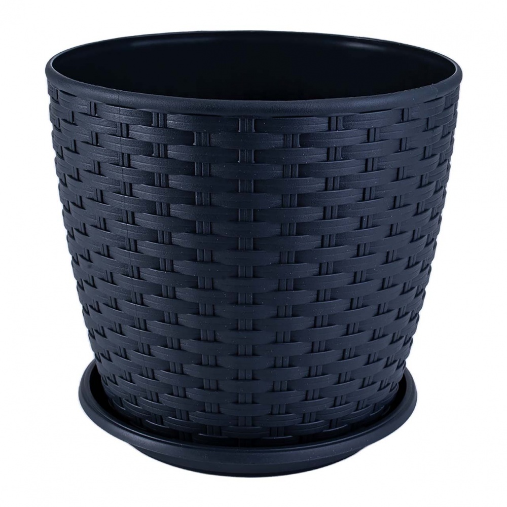 Вазон пластиковий Ротанг з підставкою 16х15 см круглий граніт 2,1 л Алеана