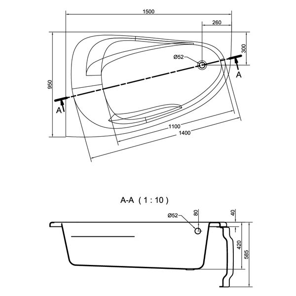 Ванна акриловая Cersanit Joanna New S301-167 L 150x95