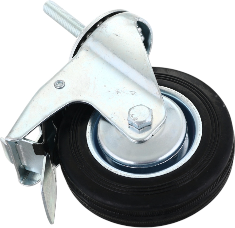 Колесо d100 мм гумове поворотне з гальмом і різьбовим штирем M10