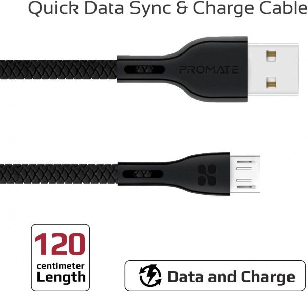 Кабель Promate USB – microUSB 1,2 м чорний (powerbeam-m.black) 
