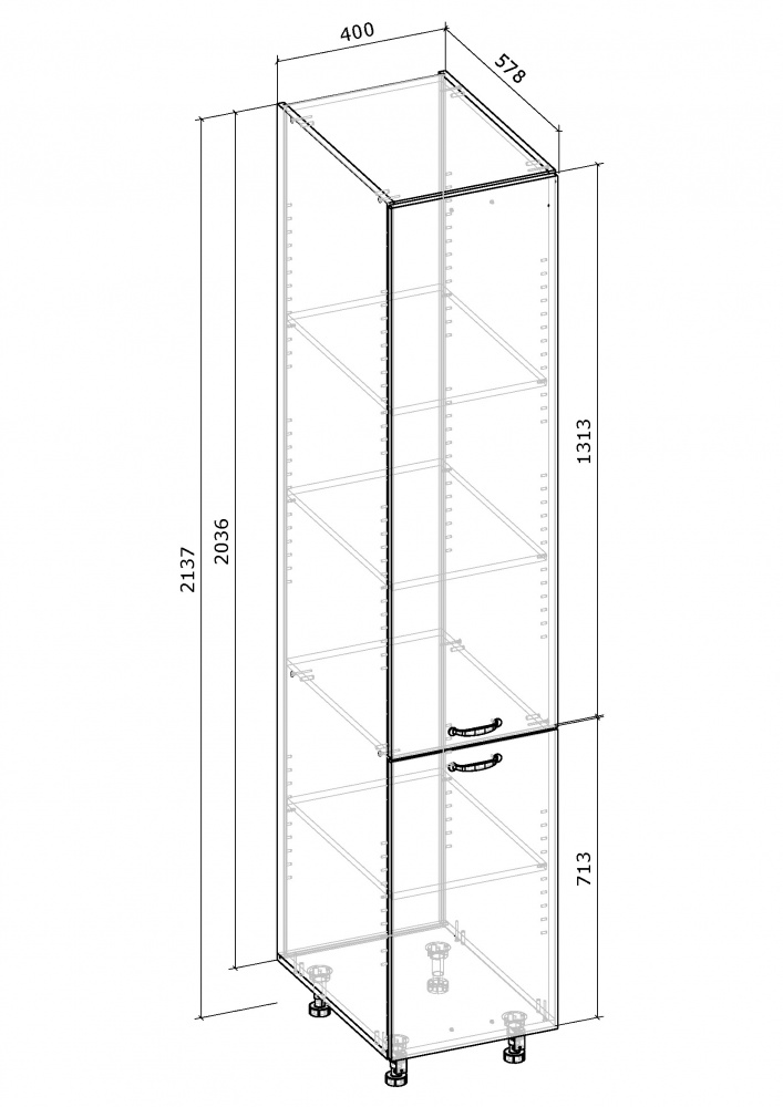 Шкаф-пенал 40/214/56 + фасад МДФ МС Мэри дуб платиновый/белый Грейд