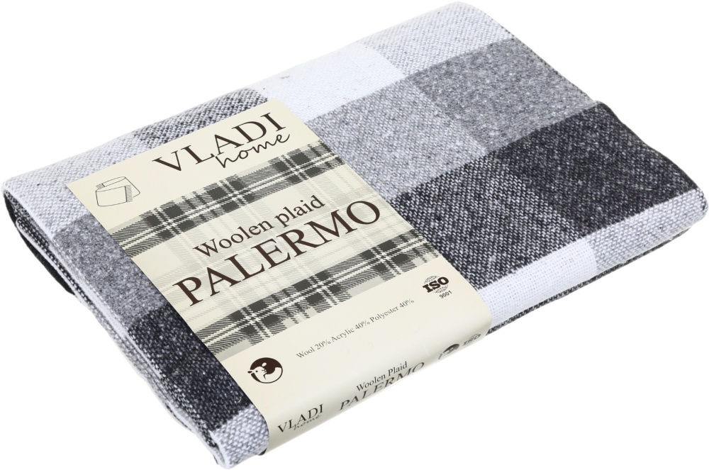Плед полушерстяной Vladi 170x210 см черно-белый