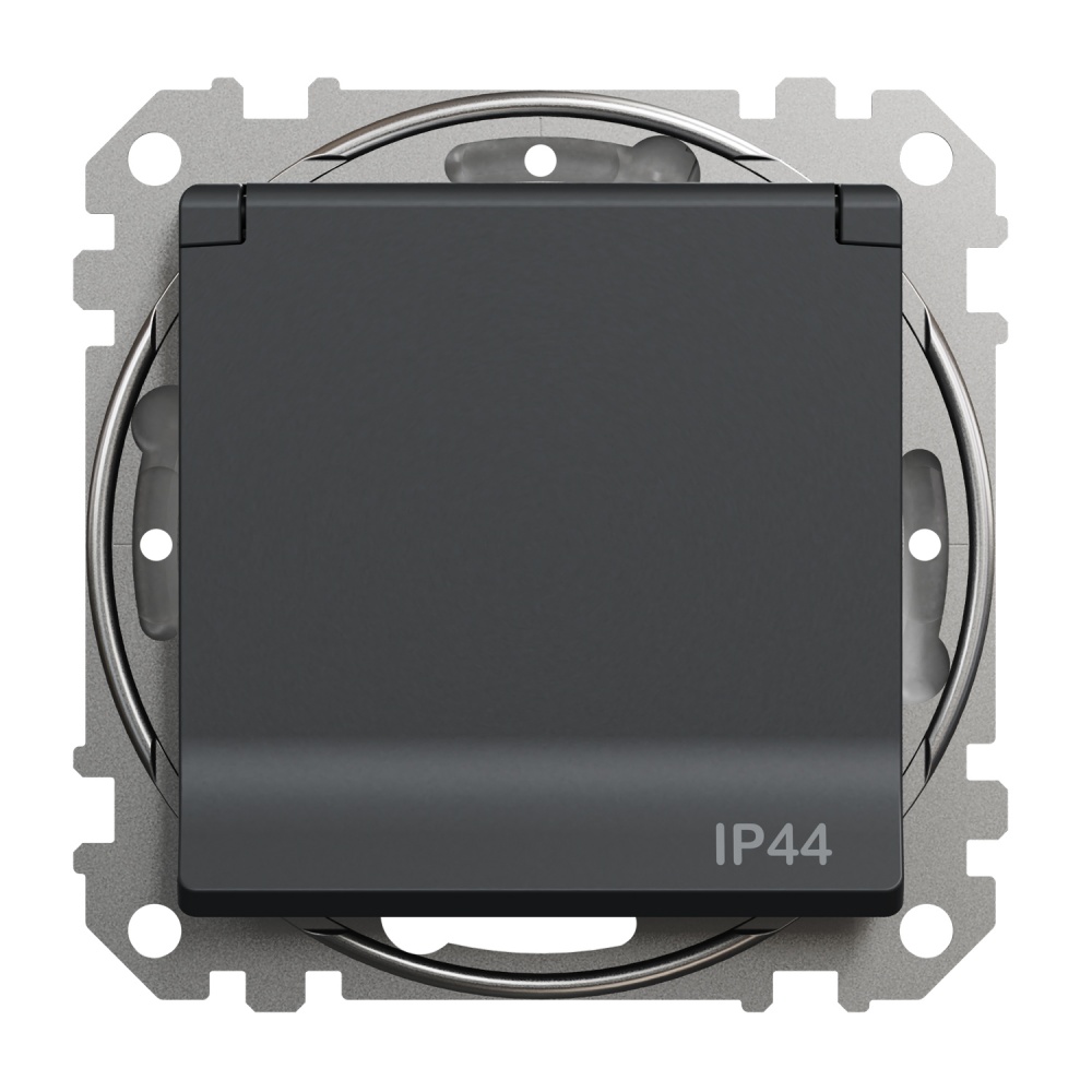 Розетка силова із заземленням Schneider Electric Sedna Design зі шторками з кришкою чорний SDD214024