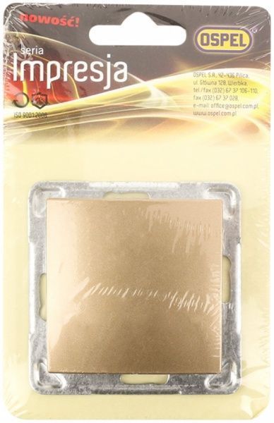 Вимикач одноклавішний Ospel Impresja без підсвітки 16 А 250В IP20 золотий