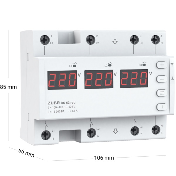 Реле напруги трифазне ZUBR D6-63 red