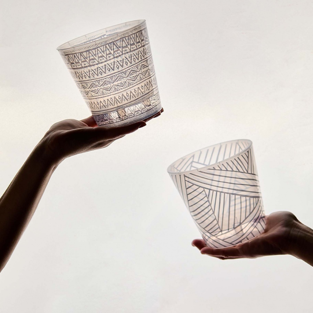 Вазон пластик Деко d16x15,5 см з декором Этно круглый прозрачный 1,8 л Алеана (114047)