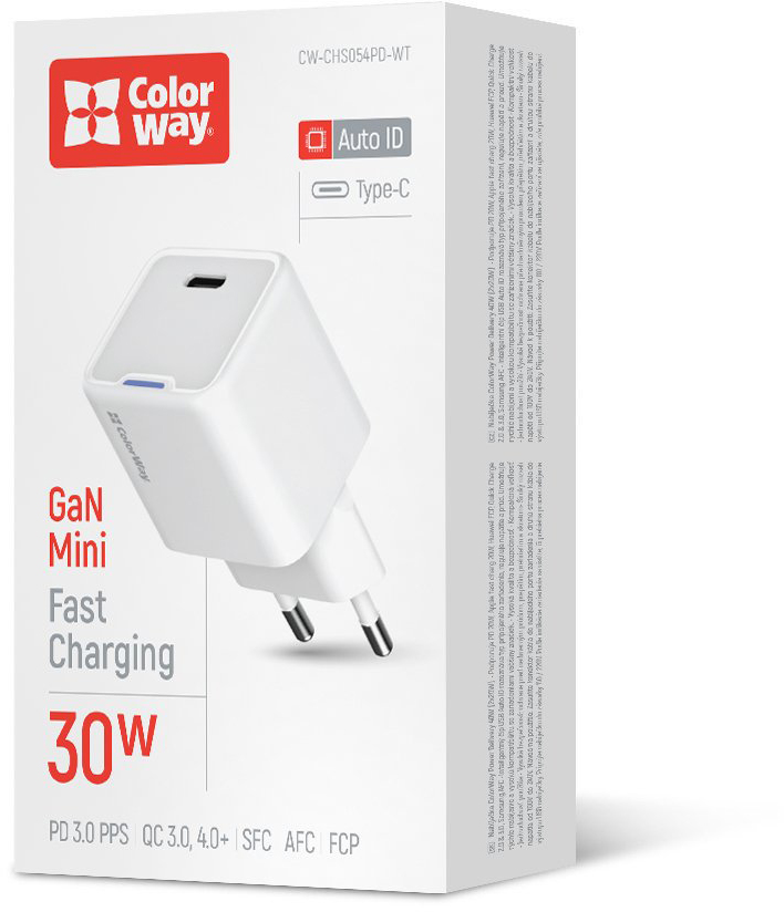 Сетевое зарядное устройство ColorWay GaN Mini 30W PD USB-C white