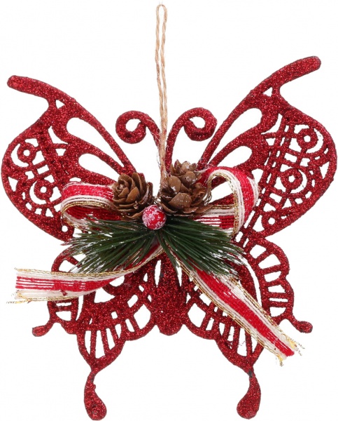 Декоративная подвеска Бабочка с декором 15 см HFF205R красный